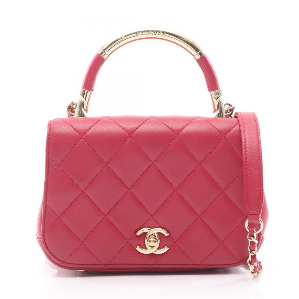 Chanel Shoulder Bag Lambskin Sheepskin Red